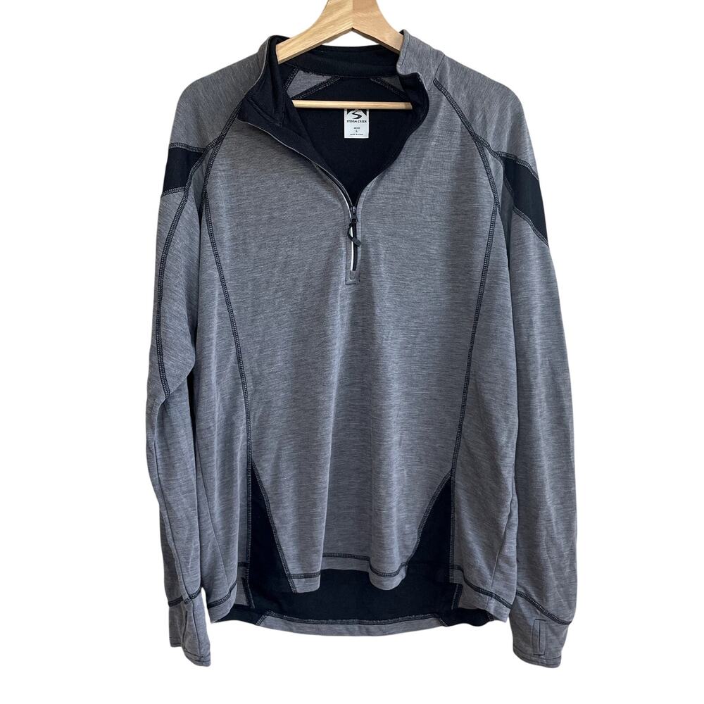 Storm Creek gray black quarter zip men's size L pullover sweater casual top
